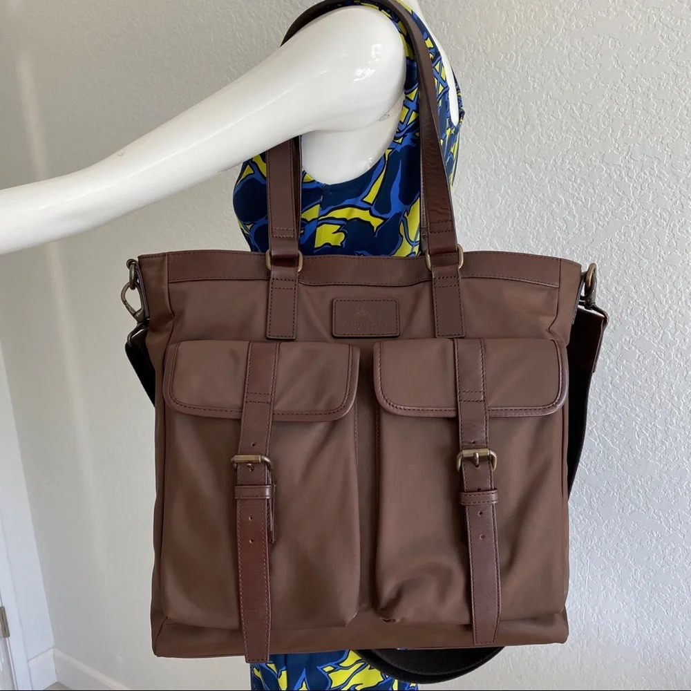 Burberry brown front pocket nylon tote bag